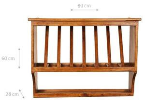 Piattaia Country in legno massello di tiglio finitura noce L80xPR28xH60 cm. Made in Italy