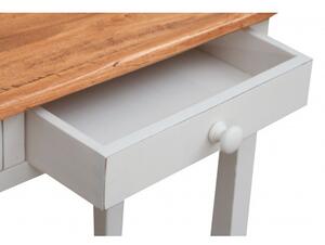 Tavolino consolle Country in legno massello di tiglio struttura bianca anticata finitura naturale L73xPR36xH75 cm. Made in Italy