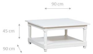 Tavolino da fumo Country in legno massello di tiglio finitura bianca L90xPR90xH45 cm. Made in Italy