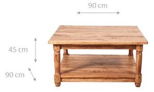 Tavolino da fumo Country in legno massello di tiglio finitura naturale L90xPR90xH45 cm. Made in Italy