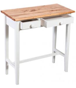 Tavolino consolle Country in legno massello di tiglio struttura bianca anticata finitura naturale L73xPR36xH75 cm. Made in Italy