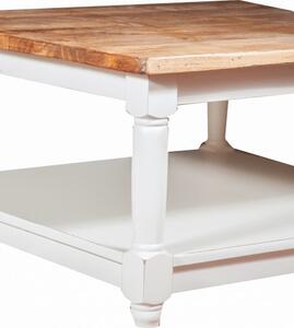 Tavolino da fumo Country in legno massello di tiglio struttura bianca top finitura naturale Made in Italy