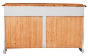 Credenza Country in legno massello di tiglio struttura bianca piano finitura naturale L180xPR58xH105 cm. Made in Italy