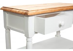 Tavolino Country in legno massello di tiglio struttura bianca anticata piano finitura naturale L80xPR38xH80 cm. Made in Italy