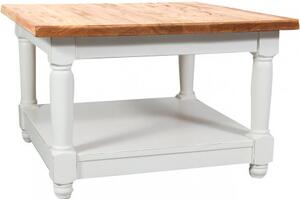 Tavolino da fumo Country in legno massello di tiglio struttura bianca anticata piano finitura naturale L70xPR70xH45 Made in Ital