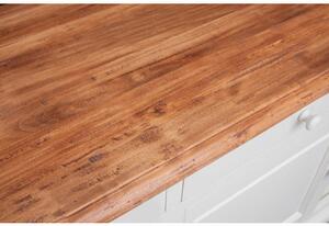 Credenza Country in legno massello di tiglio struttura bianca anticata piano naturale L197xPR50xH91 cm. Made in Italy