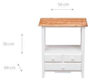 Comodino Country in legno massello di tiglio struttura bianca piano finitura naturale L56xPR36xH66 cm. Made in Italy