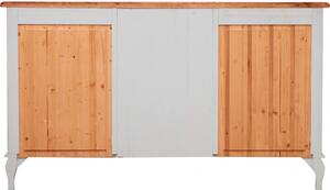 Credenza Country in legno massello di tiglio struttura bianca anticata piano finitura naturale L160xPR42xH90 cm. Made in Italy