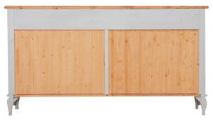 Credenza Country in legno massello di tiglio struttura bianca anticata piano finitura naturale L170xPR42xH90 cm. Made in Italy