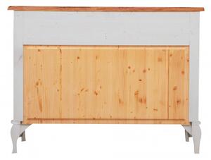 Comò Country in legno massello di tiglio struttura bianca anticata piano finitura noce L107xPR47xH80 cm. Made in Italy