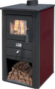 Mille Stufa a Legna in Acciaio 13 kW Volume 302 m3 con Portalegna e Cassetto colore Nero e Bordeaux - 569.13 PALLADE