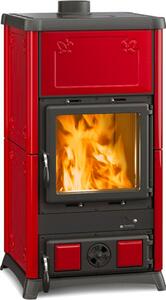 La Nordica-Extraflame Stufa a Legna in Ghisa 8.3 Kw Volume 238 m3 Vetro ceramico Rivestimento Maiolica Colore Bordeaux - Fedora