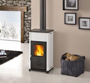 La Nordica-Extraflame Stufa a Legna in Ghisa 6.6 Kw Volume 189 m3 Vetro ceramico Rivestimento Acciaio Porcellanato Colore Bianco - Tea