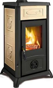La Nordica-Extraflame Stufa a Legna in Ghisa Smaltata Potenza 6 kW Volume Riscaldabile 172 m3 Rivestimento Maiolica colore Liberty Panna - Gemma