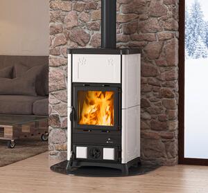 La Nordica-Extraflame Stufa a Legna in Ghisa 8.3 Kw Volume 238 m3 Vetro ceramico Rivestimento Maiolica Colore Bianco - Fedora