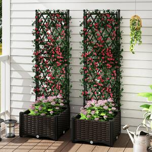 Costway Letto da giardino rialzato con tralicci e drenaggio, Recinzione di privacy in piedi per patio balcone esterno Nero
