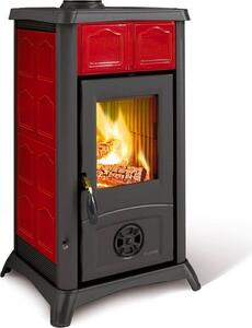 La Nordica-Extraflame Stufa a Legna in Ghisa Smaltata Potenza 6 kW Volume Riscaldabile 172 m3 Rivestimento Maiolica colore Bordeaux - Gemma