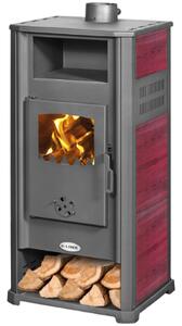 K-Line Stufa a Legna in Acciaio Potenza 9,4 kW Volume Riscaldabile 120 m3 Rivestimento Maiolica colore Bordeaux - Kabul