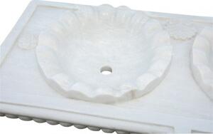 Lavabo a due buche merlettate in marmo bianco L130xPR56xH15 cm