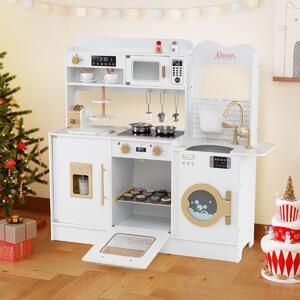 Costway Cucina giocattolo per bambini di fantasia con fornelli forno a microonde, Cucina tostapane e distributore di ghiaccio Bianco