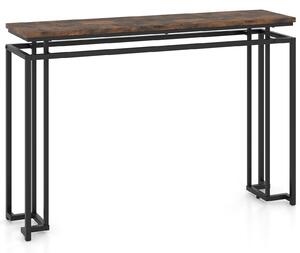 Costway Tavolo consolle da 120cm con piano effetto marmo e struttura geometrica in metallo, Tavolo ingresso moderno Naturale