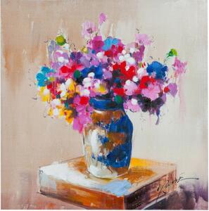 Quadro olio su tela dipinto a mano vaso fiori multicolor