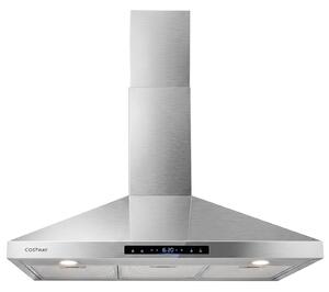 Costway Cappa aspirante cucina da parete in acciaio inossidabile 90 cm, Cappa cucina a forma di t con pannello touch 8 velocità