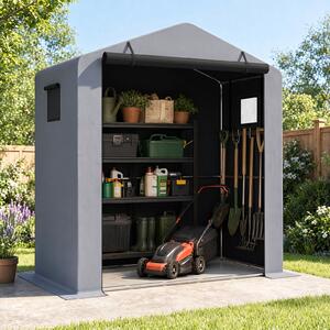 Costway Casette da giardino per bicicletta con finestre traspiranti e porta avvolgibile, Tenda per attrezzi da giardinaggio Argento