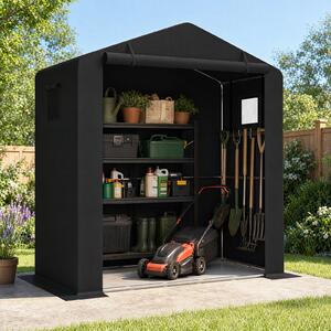 Costway Casette da giardino per bicicletta con finestre traspiranti e porta avvolgibile, Tenda per attrezzi da giardinaggio Nero