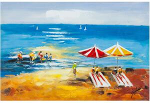 Quadro olio su tela dipinto a mano ombrelloni in spiaggia