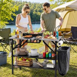 Costway Tavolo da barbecue pieghevole in acciaio con 2 ripiano regolabile, Tavolino da esterno per picnic e campeggio