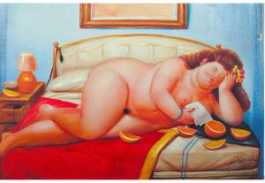 Quadro olio su tela dipinto a mano donna a letto
