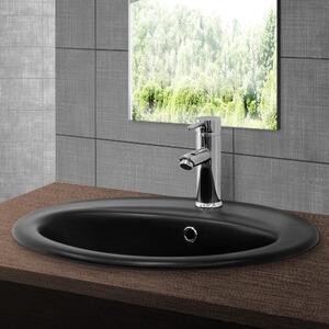 Lavabo LuxeBath Lavabo da appoggio ovale, 57x48,5x19,5 cm, nero opaco, in Vetroceramica