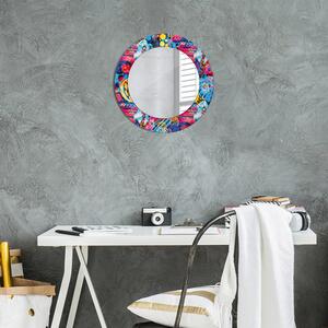 Specchio tondo con decoro Scarabocchi colorati fi 50 cm