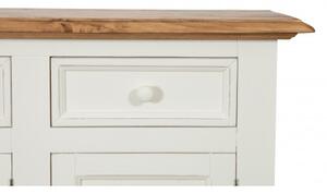 Credenza Shabby-Country Chic in legno massello di tiglio artigianale struttura bianca anticata piano finitura naturale L156xPR45