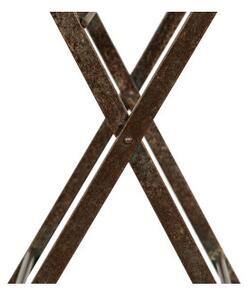 Tavolino vassoio pieghevole in ferro battuto finitura ruggine anticata Diam.70XH76 cm