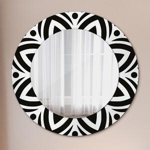 Specchio rotondo cornice con stampa Ornamento geometrico nero fi 50 cm