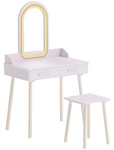 AIYAPLAY Set Toeletta Trucco Bambina con Sgabello, Specchio in Acrilico, LED a 3 Colori, 2 Cassetti, 3-8 Anni, Rosa | Aosom Italy