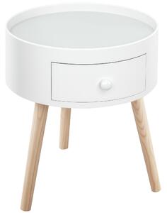 HOMCOM Tavolino da Salotto Moderno in Legno, Tavolino Rotondo con Cassetto, Tavolino da Caffè per Soggiorno e Camera, Bianco|Aosom