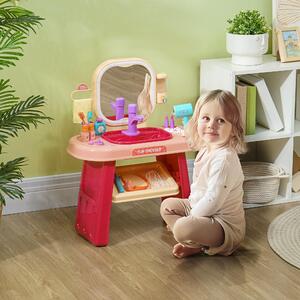 DecHome Tavolo Toeletta per Bambine 3-6 Anni con Specchio in Acrilico e Rubinetto in PP e GPPS 55x29x71 cm colore Rosa