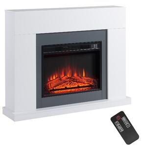 HOMCOM Camino Elettrico a Parete con LED Effetto Fiamma e Timer, Copertura 37m², 2000W - Bianco
