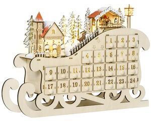 HOMCOM Calendario Avvento di Natale in Legno a Forma di Slitta con 24 Cassetti da Riempire, Decorazioni e Luci a LED, 45x10x31cm | Aosom Italy