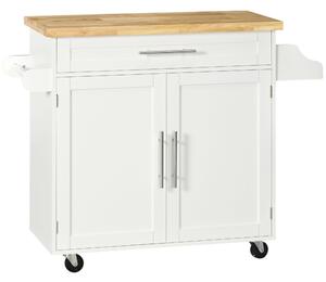 HOMCOM Carrello multiuso da Cucin con Cassetto, Portaspezie e Armadietto in Legno, 109x40x89 cm, Bianco | Aosom Italy
