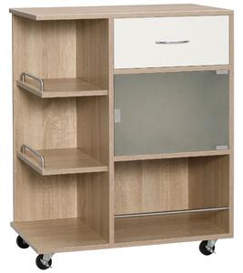 HOMCOM Carrello da Cucina Portavivande con Cassetto, Ripiani e Armadietto in Legno, Acciaio e Vetro, 65x39x80cm|Aosom
