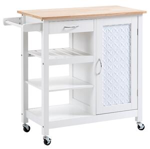 HOMCOM Carrello da Cucina a 4 Ruote con 1 Cassetto, 1 Armadietto, 1 Ripiano Aperto a 3 Livelli e 1 Portasciugamani 92x40x84 cm, Bianco|Aosom