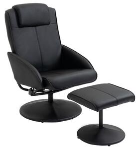 HOMCOM Poltrona Relax Reclinabile con Pouf Poggiapiedi Abbinato e Rivestimento in Similpelle, Nero|Aosom