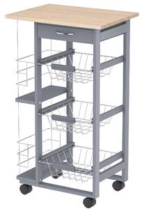 HOMCOM Carrello da Cucina Portafrutta con Ruote Cassetti Estraibili e 2 Portabottiglie, in Legno di Pino e Metallo, 47x37x83cm, bianca|Aosom Italy