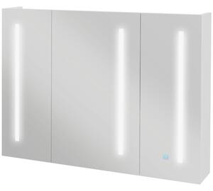 Kleankin Armadietto con Specchio con Ripiani Regolabili e Luci LED a 3 Colori, in MDF e Vetro, 90x15x70 cm, Bianco