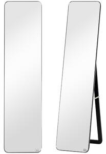 HOMCOM Specchio Decorativo da Terra e Parete con Struttura in Legno Pieghevole per Camera da Letto e Soggiorno Design Moderno Colore Nero|Aosom