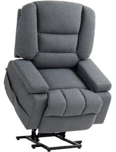 HOMCOM Poltrona Alzapersona Reclinabile con 8 Punti Massaggianti, in Tessuto Effetto Lino, 97x90x102 cm, Grigio